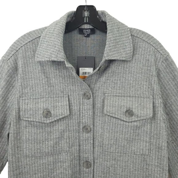 Jones New York Signature Button Front Jacket S Shacket Flap Pockets Gray Combo - Picture 8 of 15